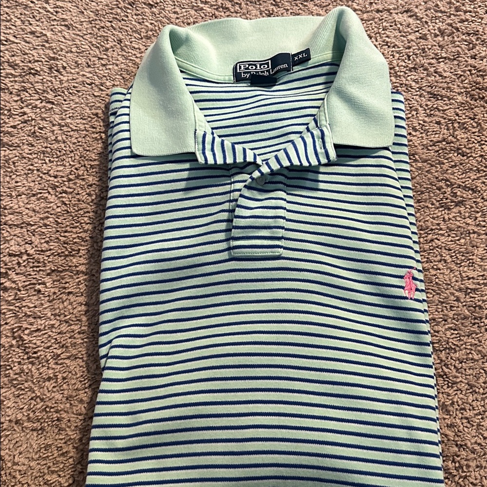 Ralph Lauren Mint and Navy Striped Polo